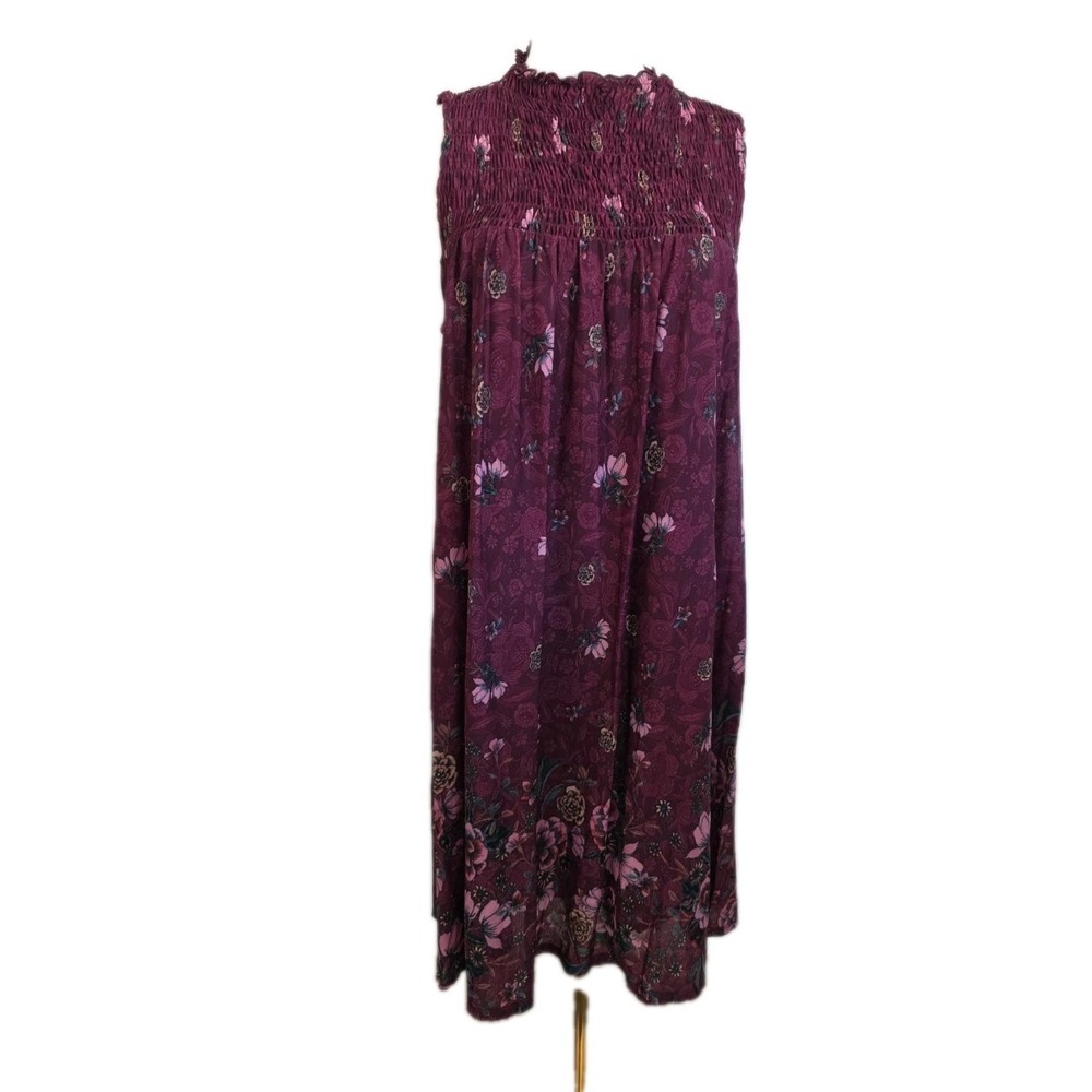 Smocked Knee Length Sundress Burgundy Empire Waist Size Medium Fully Lined